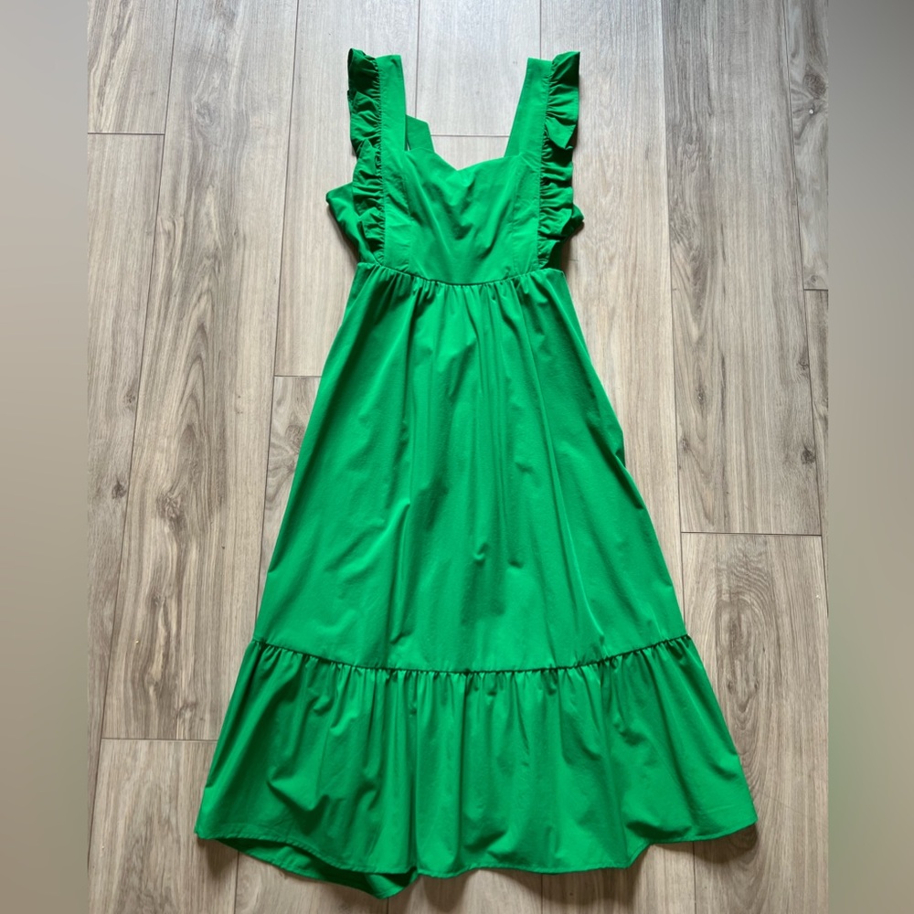 GREEN RUFFLED TANK MIDI DRESS WITH OPEN BACK